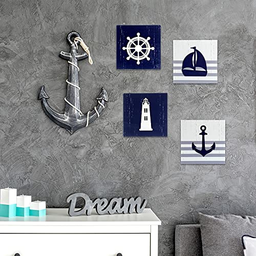 Jetec-4-Pieces-Nautical-Wall-Decor-Anchor-Ship-Wheel-Sailboat-Lighthouse-Wooden-Sign-Rustic-Beach-3D-Wood-Print-Sign-Beach-Bathroom-Wooden-Plaque-Decor-Ocean-Coastal-Theme-Ocean-Decor-Classic-Style 519KR R17CS