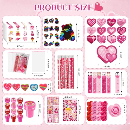 BenLouis Valentines Day Stationery Gifts Set for Kids Hearts Pencils Erasers Stickers School Classroom Exchange Reward Prizes Bulk for Students Valentine’s Party Favors Goodie Bag Filler（216pcs） — view 2