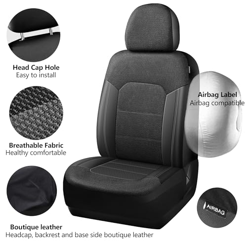 Image of HChengkikz Front Car Seat Covers, Air Mesh, Breathable (Black)