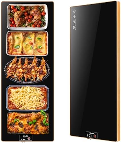 Electric Warming Tray(Extra Long 40”x12”),Food Warmer with Thermostat and Full Surface Heating,Food Warming Mat with 2 Temperature Modes for Parties Buffet,Gatherings,Gold Edge Warming Mat for Food