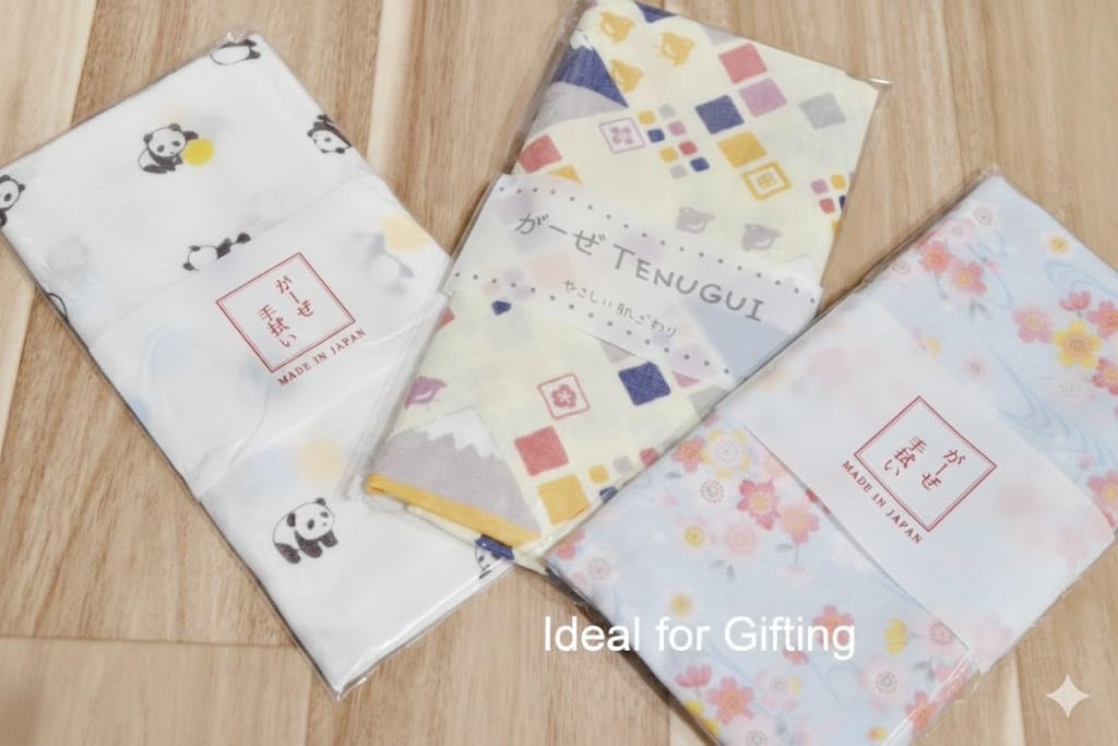 Japanese Gauze Tenugui Towel – 100% Cotton Made in Japan – Quick Dry, Soft & Lightweight Kitchen Tea Towel, Face & Hand Towel for Travel (1, Flowing Water Cherry Blossom Pattern Blue, Medium)