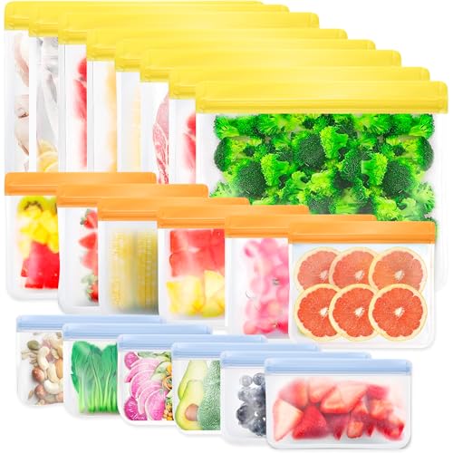 20 bolsas de congelación reutilizables de silicona, bolsas con cremallera de silicona para guardar verduras, frutas, aperitivos, sándwich, bolsas reutilizables para el viaje