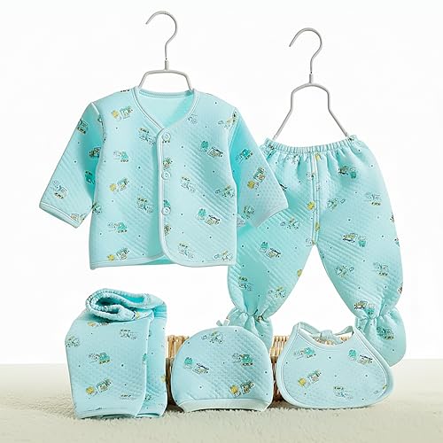 Image of Presents New Born Baby Summer Wear Printed Baby Clothes 5Pcs Sets 100% Cotton Boys Girls Unisex Baby Cotton /Summer or Flannel Suit Infant Clothes First Gift for New Born (0-6 Months)