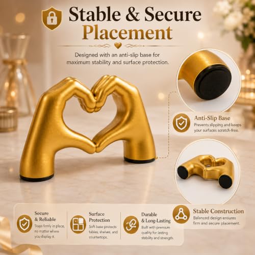 Image of PulGos Golden Hand Heart Statue | Aesthetic Gift | Home & Office Decor