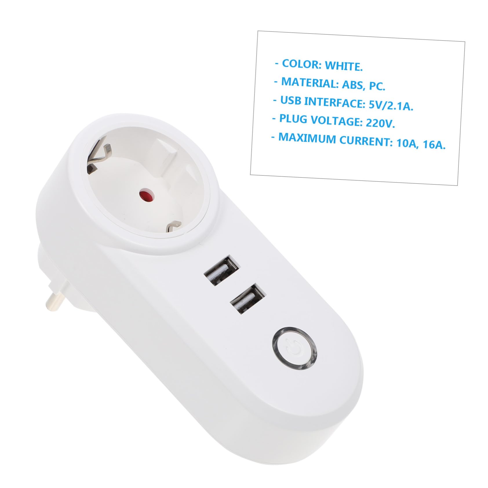 Enchufe Inteligente Wifi Doble USB 220v, 16a, Control Remoto | Blanco Abs-pc, Salida USB 5v/2, 1a, Uso Doméstico para Personas Movilidad Reducida
