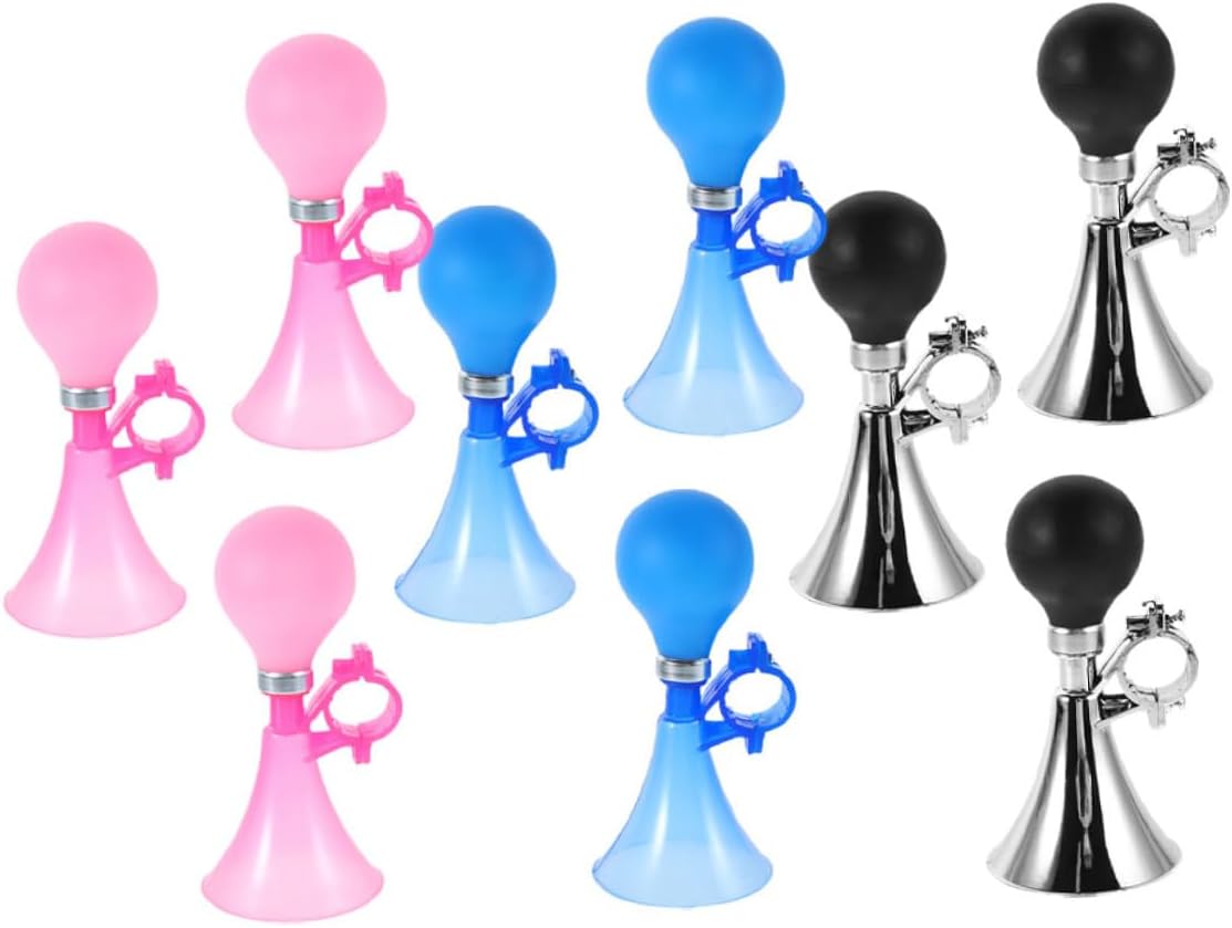 9pcs Bike Horn Set with Vintage Bugle and Air Horns, Loud Sound Bicycle Bell Accessories for Boys, Suitable for ’s Bikes and Scooters, Silver Blue Pink Colors
