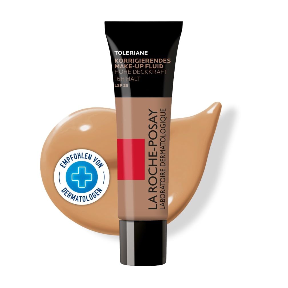 La Roche-Posay Toleriane Korrigierendes Make-Up-Fluid mit LSF 25, Für Mischhaut bis fettige empfindliche Haut, Bis zu 16 h Deckkraft dank Thermalwasser und Pigmenten, Farbe: Gold, Nr. 15, 30 ml