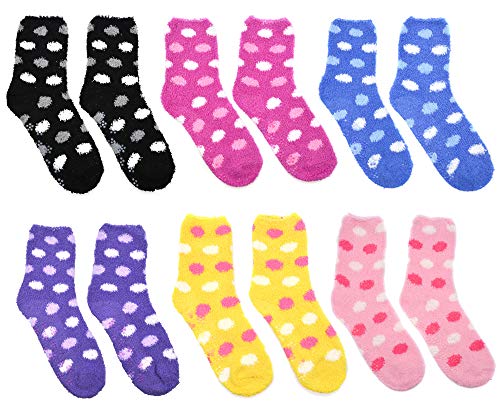 Gelante Fuzzy Ultra Soft Warm Non Skid/Slip Gripper Crew Socks 12 Pairs S1104