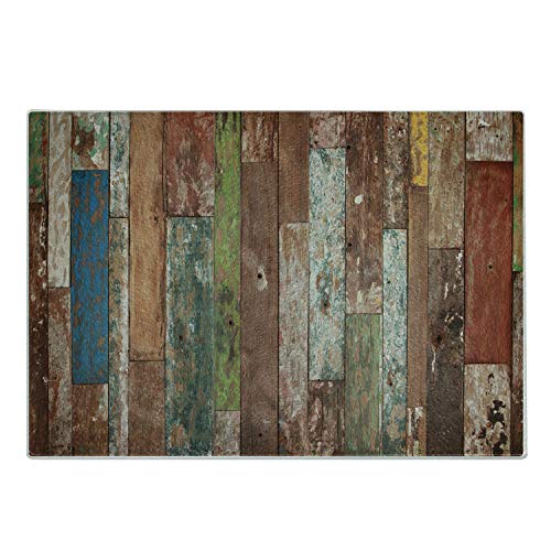Ambesonne Rustic Cutting Board Grunge Style Planks Print Weathered Old Look Vintage Illustration Architecture Theme Decorative Tempered Glass Cutting and Serving Board Large Size Brown Pastel