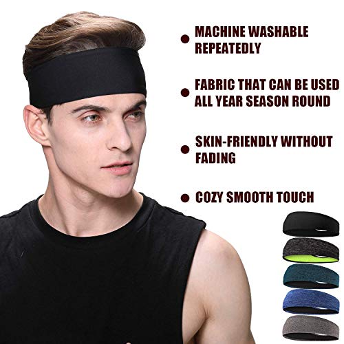 Image of Braylin 5-Pack Breathable Sport Headbands for Men, Sweat-Wicking, Elastic Stretch