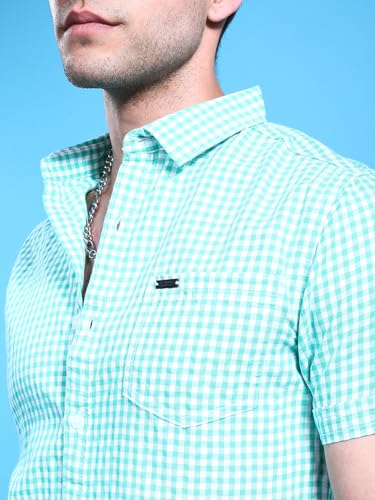 Image of The Indian Garage Co Men Slim Fit Checkered Half Sleeves Cutaway Collar Casual Shirt