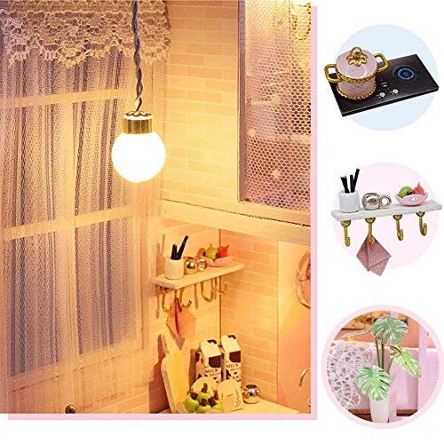 DIY Musik Puppenhaus Kit Mit Staubdicht Und Led Lichter Miniatur Rosa Loft Puppen Haus Möbel Puzzle Modell Hand Handwerk… – Bild 6