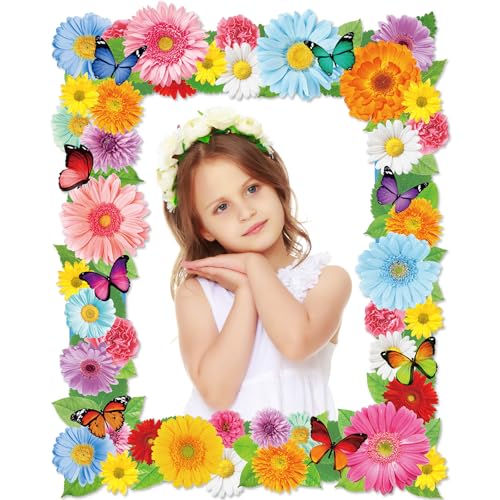 Spring Floral Party Decoration Flowers Butterfly Photo Booth Frame Large Floral Theme Selfie Picture Frame Spring Blossom Creative Decors for Wedding Bridal Shower Bachelorette Birthday Party Supplies