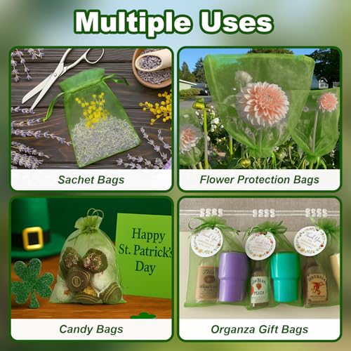 Image of Crweety 50PCS Organza Bags 6x9 Green Large Mesh Bags Drawstring Sheer Goodie Pouches for Jewelry Candy Treats Mother's Day Weddings Gifts Birthday Party Favors Packaging, Fruit Protection Bag Bulk