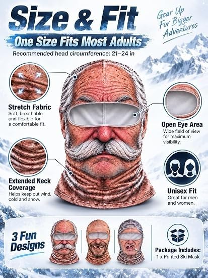 Old Man Ski Mask Funny Realistic Face - Ski Mask 3D Print Windproof - image 7