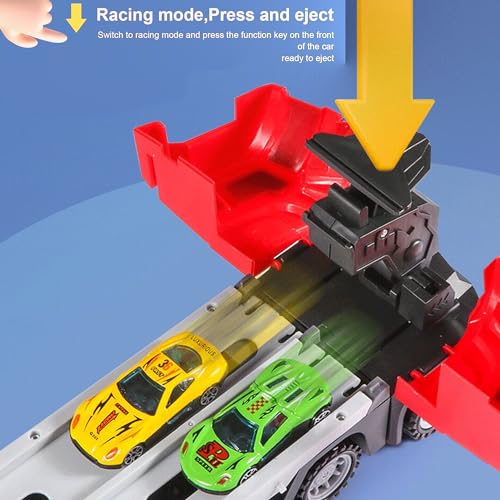 Image of Kidology Car Carrier Truck Toy Set - Mega Hauler Race Track with Ejection - 4 Mini Racing Cars - Folding Storage Truck Toy for Kids - Boys & Girls Toy for 3+ Years Old (Mega Hauler Truck - Red)