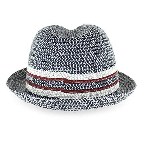 Belfry Men Women Summer Straw Trilby Fedora Hat In Blue Tan Black (Large, Daxnavy) #TOP4