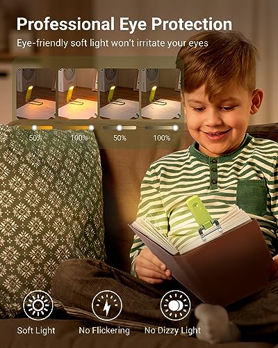 Image of DEWENWILS Book Reading Light, USB Rechargeable Booklight for Reading at Night, LED Clip On Book Lights for Kids, Bookworms, Blue Light Blocking, Amber + Warm White (Green)