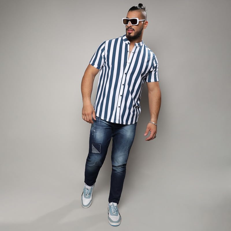 Image of Instafab Plus Men's Shirt for Casual Wear | Spread Collar | Short Sleeve | Button Closure | Plus-Size Fit | Cotton Shirt Crafted with Comfort Fit for Everyday Wear