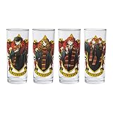 Silver Buffalo Harry Potter Gryffindor Squad Featuring Hermione Granger, Ron Weasley, and Fred and George Anime Style 4 Pack Tumbler Glass Set, 10 Ounces
