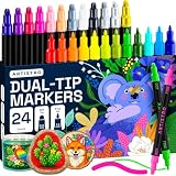 ARTISTRO 24 Precision Dual-Tip Acrylic Paint Markers – Paint Pens Set with Dot & Fine Tips for Fabric, Rock...