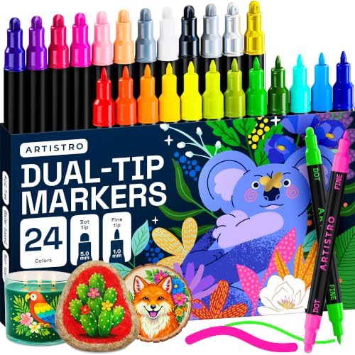 ARTISTRO Mixed Colors Dual-Tip Acrylic Paint Marker Pens - Set of 24