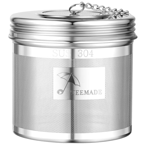 TEEMADE Extra Large Tea Infuser -304 Tea Filter with Threaded Lid & Chain Hook-Perfect for Loose Leaf Tea,Cooking,Herbs,Iced Tea & Soup - Extra Fine Mesh Tea Strainers