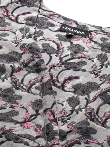 Image of feranoid Floral Print Angrakha 3 Sleeves Flared Kurti