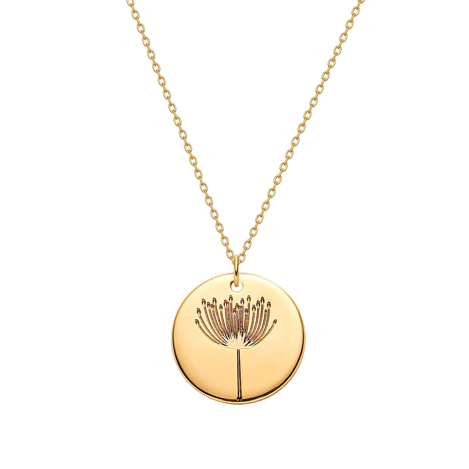 MYEARS Women Birth Flower Necklace Gold Coin Engraved Disc 12 Month Flower Bouquet Pendant 14K Gold Plated Dainty Chain Personalized Floral Jewelry