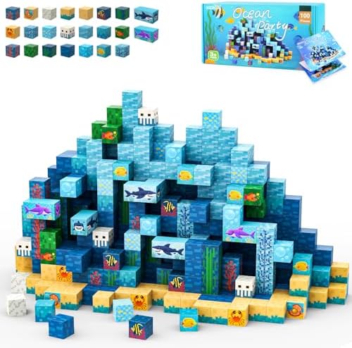 100 PCS Magnetic Blocks for Kids Ages 3 4 5 6 7 8 9 10, STEM Sensory Ocean Magnetic Toys, Christmas Birthday Gifts for Toddlers Boys & Girls