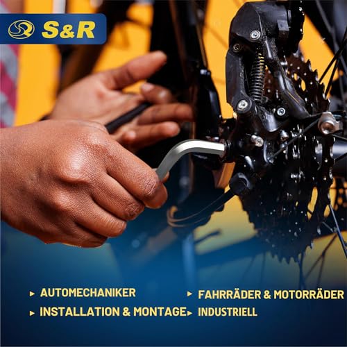 S&R Innensechskantschlüssel Satz HX, 13-tlg mit Kugelkopf, Innensechskant LANG, 1,27 bis 10 mm, Cr-V-Stahl gehärtet, Winkelschlüssel rostfrei, Sechskant Schlüssel-Set in stabilem Klapp-Halter
