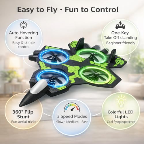 Image of Remote Control Quadcopter Airplane Toy with LED Light Rings, One-Key Takeoff Landing, 360 Flip Function, USB Charging