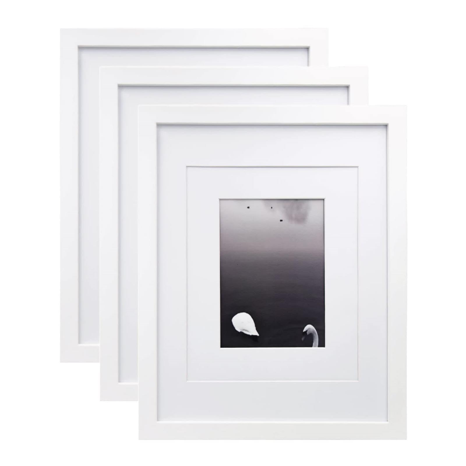 EGOFINE 14x11 Picture Frame,100% Solid Wood Frames with 10x8 Mat,14x11 Photo Frames with Acrylic Glass,35.6x27.9cm Poster Frame for Tabletop and Wall Mounting,White,3 Pack