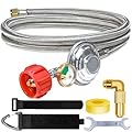 6Ft Stainless Braided Propane Regulator Hose with Gauge?QCC1 Low Pressure Propane Tank Extension Hose for 20lb Tank with Elbow Adapter for Blackstone Grill,Most LP Gas Grill,Heater Fire Pit Table