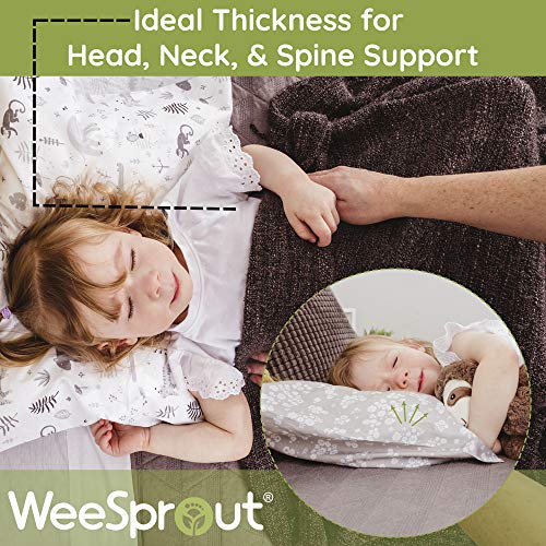 Image of WeeSprout Mini Toddler Pillow for Kids Sleeping - Organic Cotton Shell & Pillowcase with Soft & Supportive Polyfiber Filling - Good for Travel, Machine Washable, 18 x 13 x 3, Safari (Pack of 2)
