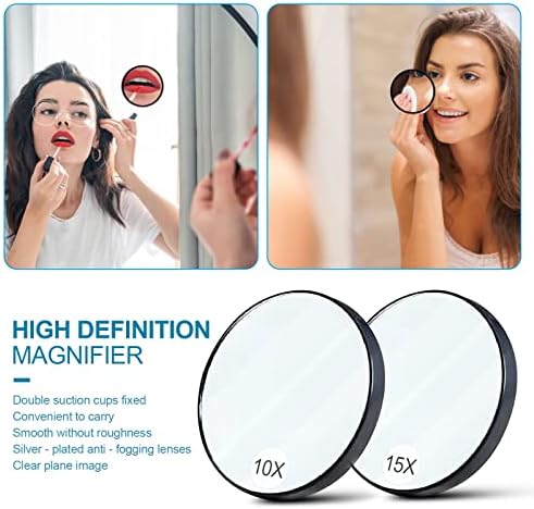 VIKSAUN 4 Pieces Magnifying Mirror and Tweezers Kit Makeup Mirror Suction Cup Mirror Travel Mirror with Suction Cups for Makeup Eyebrow Tweezing 15X 10X Makeup Magnifier Black (4 pcs)