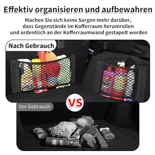 Elastizität Netz, 2 Stück Kofferraum Netztasche Auto, Universal Kofferraumnetz Schutznetz Gepäcknetz Erstreckt Mit Klettverschluss für universal Auto/SUV 40 x 25 cm Schwarz