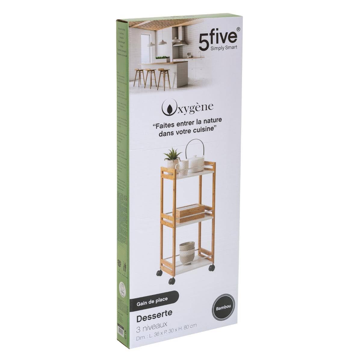WellHome - Bamboe opbergwagen met 1 plank en 3 dienbladen in wit