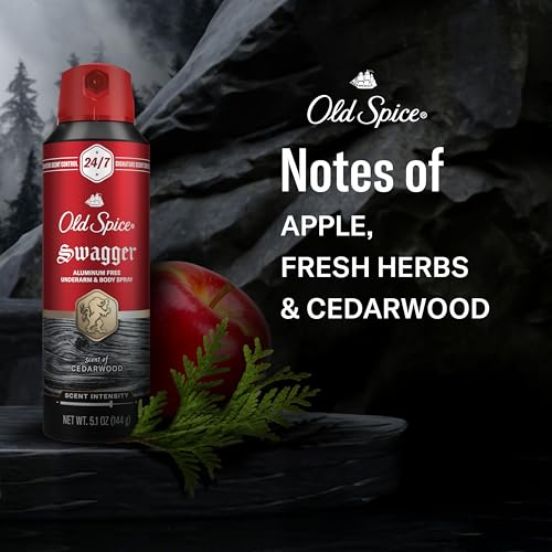 Old Spice Aluminum Free Body Spray for Men, 24/7 Signature Scent & Lasting Freshness, All-Day Odor Protection, Easy Application, Swagger with Cedarwood, Apple, & Fresh Herbs Scent, 5.1 oz (Pack of 3) - Image 5