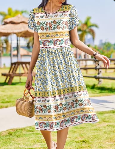 Image of Zeagoo Womens Summer Dresses Casual Aline Midi Dress Short Sleeve Floral Tshirt Dress Flowy Beach Sundresses with Pockets