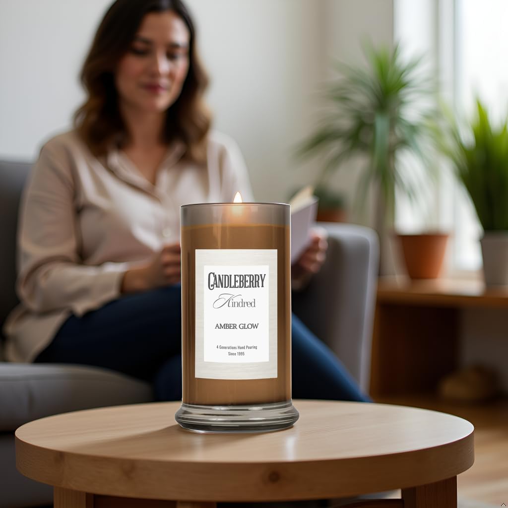 Candleberry Candles Kindred Collection | Luxury Glass Jar | USA Hand Poured Soy Blend Candle | Highly Scented & Long Lasting | Up to 90 Hour Burn Time (Amber Glow)