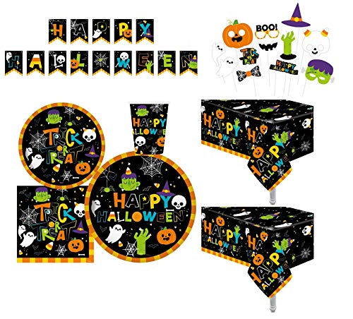 Serves 30 | Complete Party Pack | Cute Halloween Monsters and Ghosts | 9