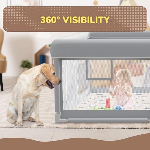 Image of besuhot Large Baby Playpen 74 inchx50 inch with Mat Play Pens for Babies and Toddlers, Large Play Yards for Indoor & Outdoor with Zipper Gates