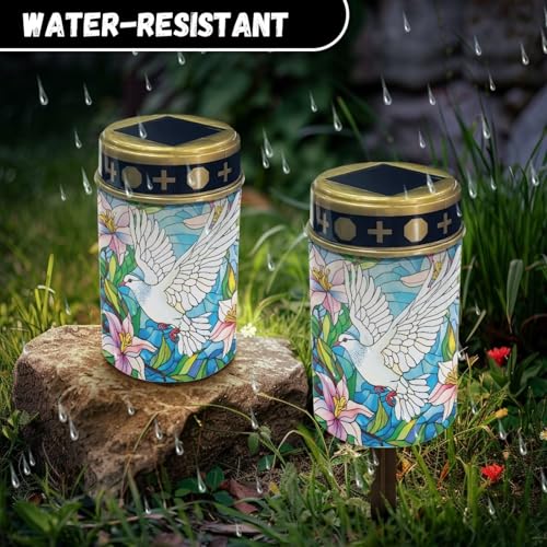 Image of Solar Garden Lights, Pigeon Floral Pattern Outside Waterproof Light for Garden Yard Pathway Cemetery Grave Decor for Night Path Lights