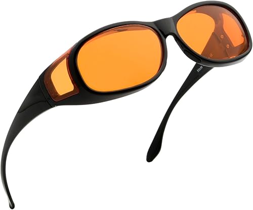 BLUELESS Fitover - Lentes de computadora con bloqueo de luz azul y lentes de dormir teñidos de naranja, color negro