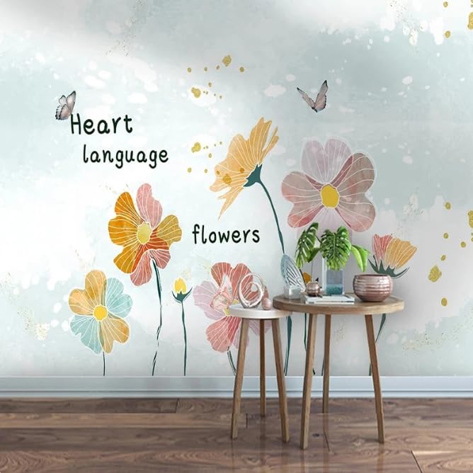 Papier peint fleurs roses pour salon et chambre - Déco murale moderne 150x105 cm