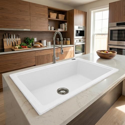 Image of JAYKO Quartz Acrylic Kitchen Sink for Modular Kitchen | Granite Finish, Scratch & Heat Resistant | Easy to Clean & Stylish Sink for Home (WI, 32x20in)