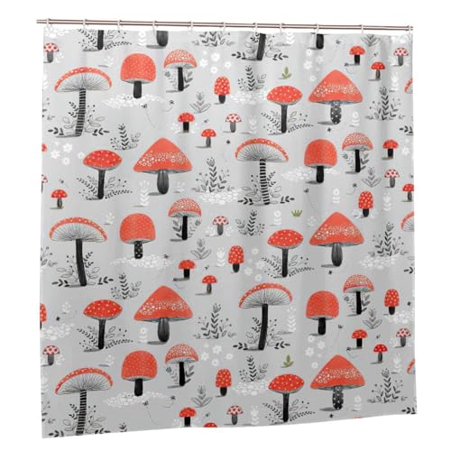 Rideau de douche champignons polyester 183x183 avec 12 oeillets