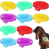 LemonRoad 10 Pcs Large Rubber Curry Comb with Handle Bulk Horse Grooming Brush for Barns and Rescues, Shedding and Bath Brush for Horses Dogs Cats, 5 Colors, 4.6 x 5.8 Inch