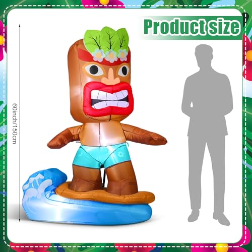Image of Shappy 5 ft Inflatable Tiki Surfboard Decorations Luau Hawaiian Party Decorations Summer Inflatables Outdoor LED Lighted Tiki Blow up Beach Tropical Pool Surfing Yard Party Supplies Favors